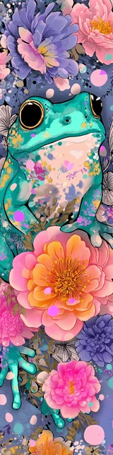 Free printable frog bookmark featuring frog walking over flower